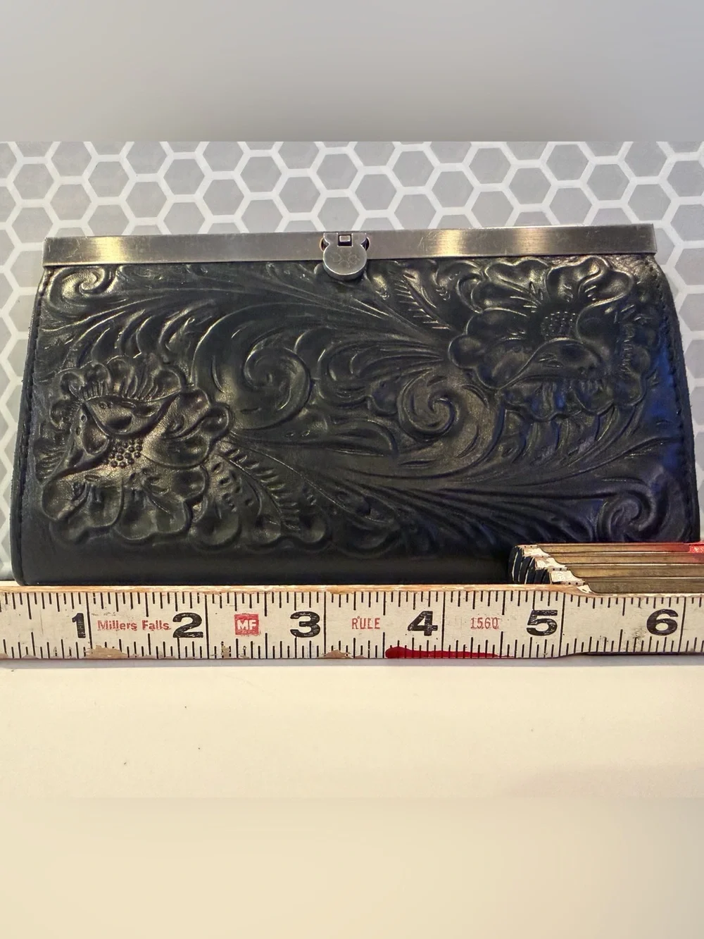 Patricia Nash Embossed Floral Leather Clutch - Black
